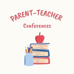 Parent-Teacher conferences flyer with book and apple